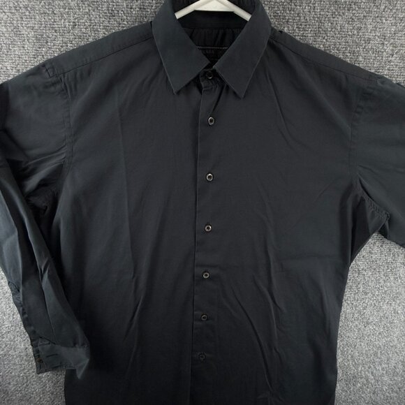 PRADA Italy Button Up Shirt Long Sleeve Dark Gray Size 15 Cotton Blend Stretch - Picture 1 of 16